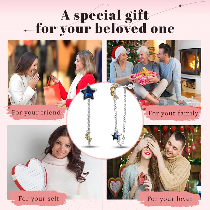 Danturn 925 Sterling Silver Stud Earrings Star Moon Tassel Earrings Niche Earrings for Women Female Fashion Jewelry Gift