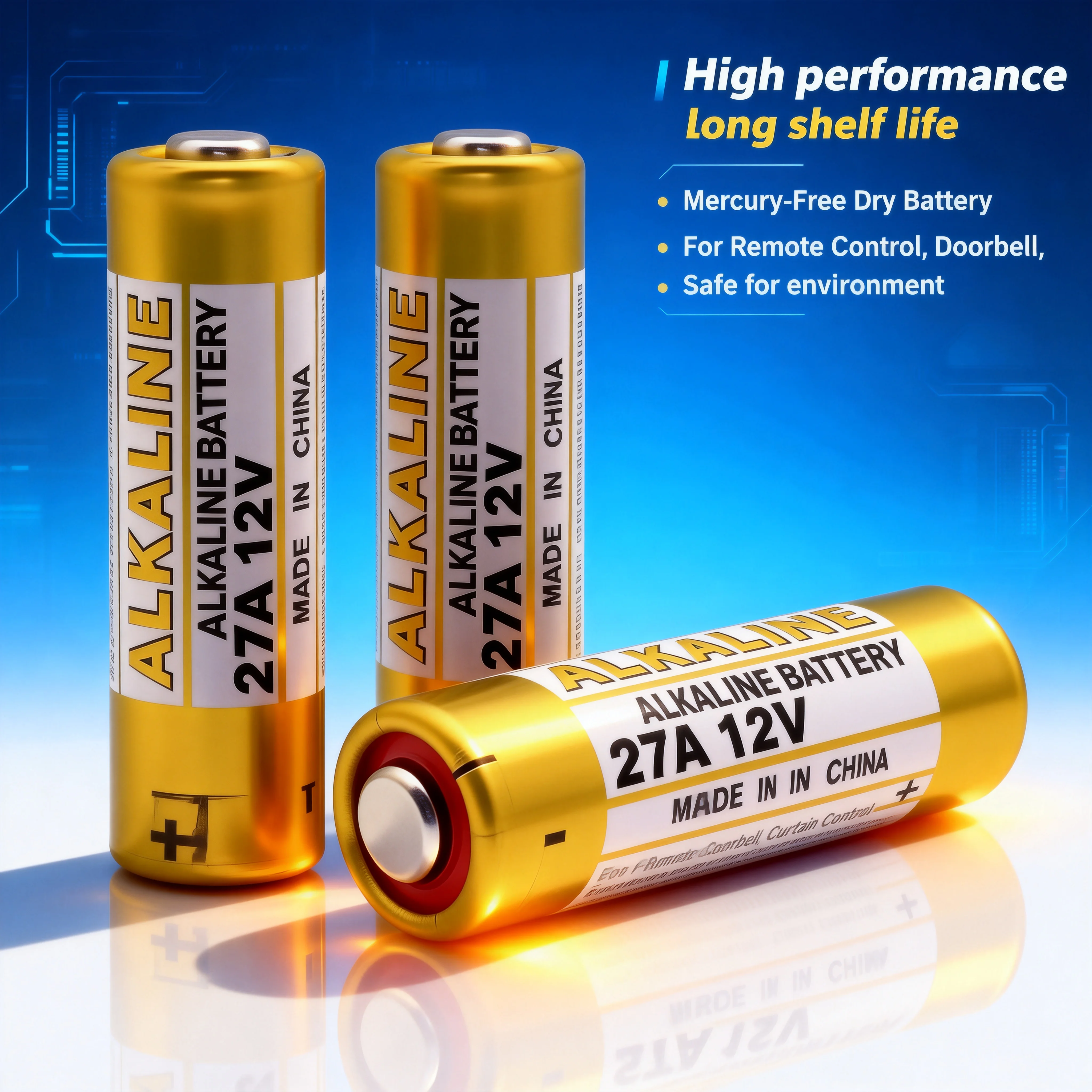 

27A 12V Alkaline Battery A27 G27A MN27 MS27 V27GA ALK27A for Doorbell Curtain Remote Control Mercury-Free Dry Battery