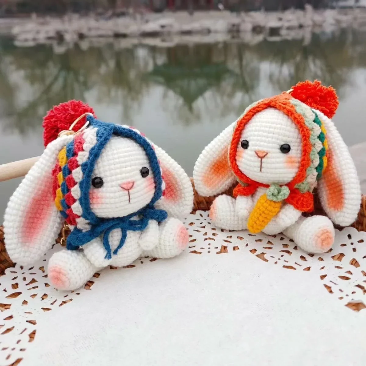 Handmade Knitting Crafts Cute Rabbit Keychain Creative DIY Amigurumi Knitting Needles Hook Finished Children's Birthday Gift