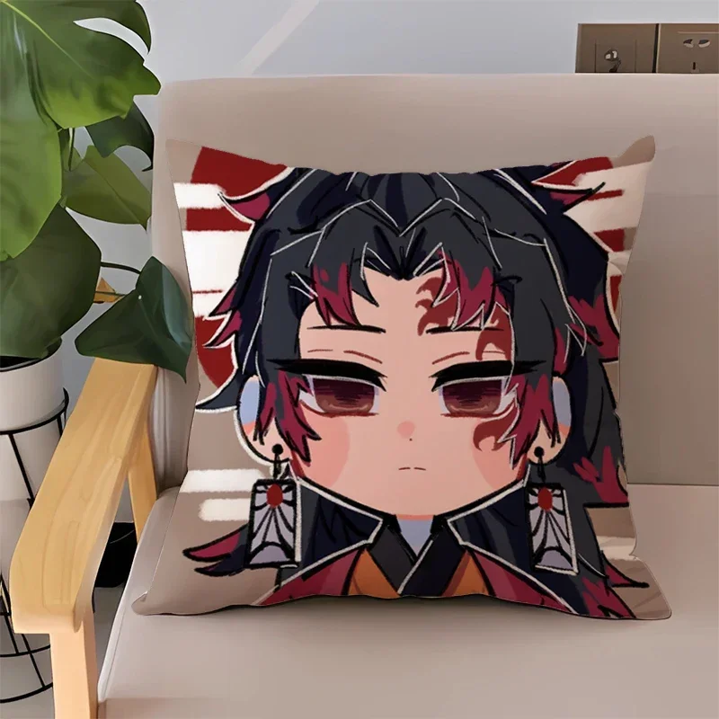 Fundas de almohada de 45x45 para cama, funda de cojín de Anime Demon Slayer para niños, estampado de doble cara, almohadas para sofá, decoración del hogar