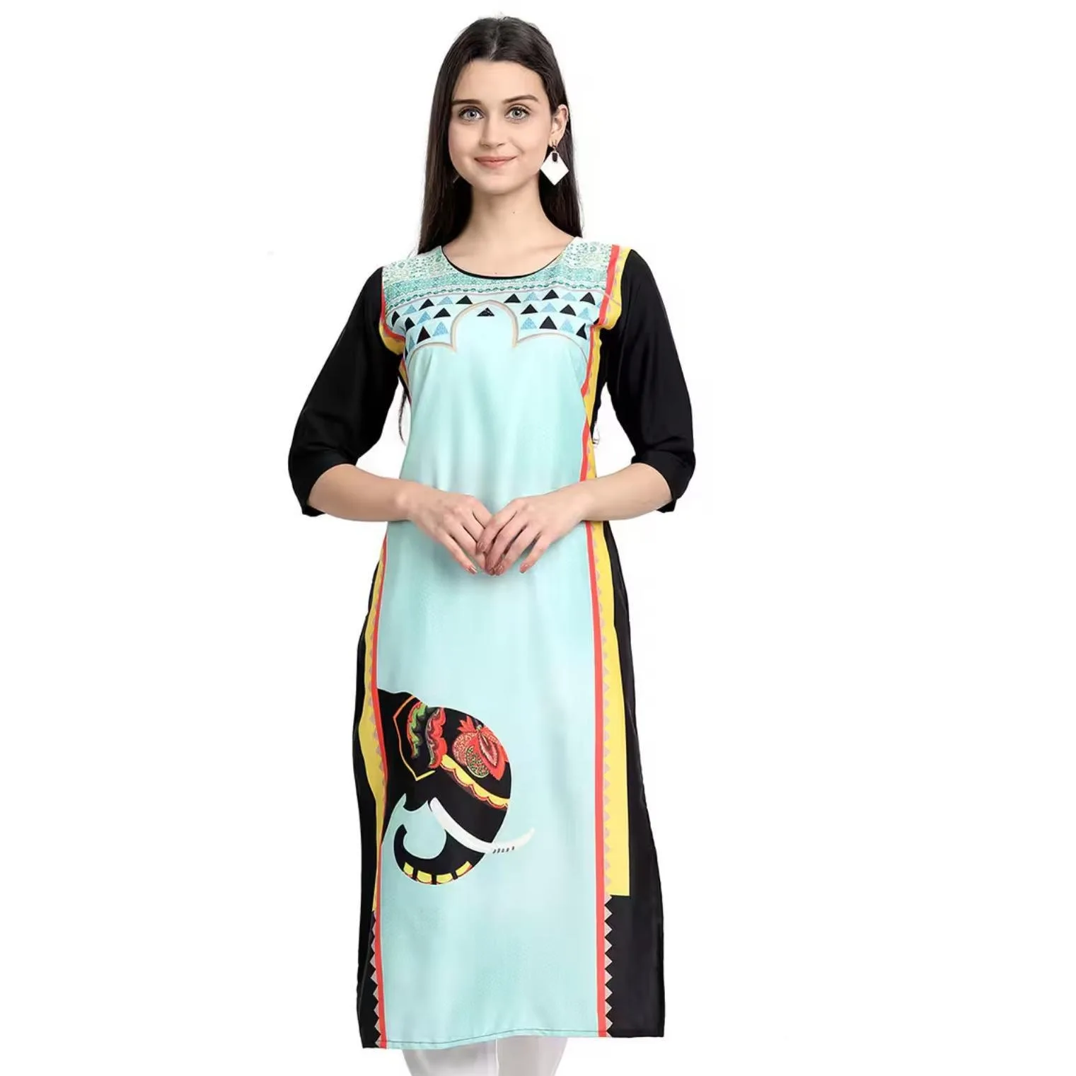 مسلم كورت موضة عادية شق تنحنح مستقيم أنبوب عادية العرقية الطاووس عباية المرأة Abito Donna Musulmana الفتيات فستان الصلاة #5