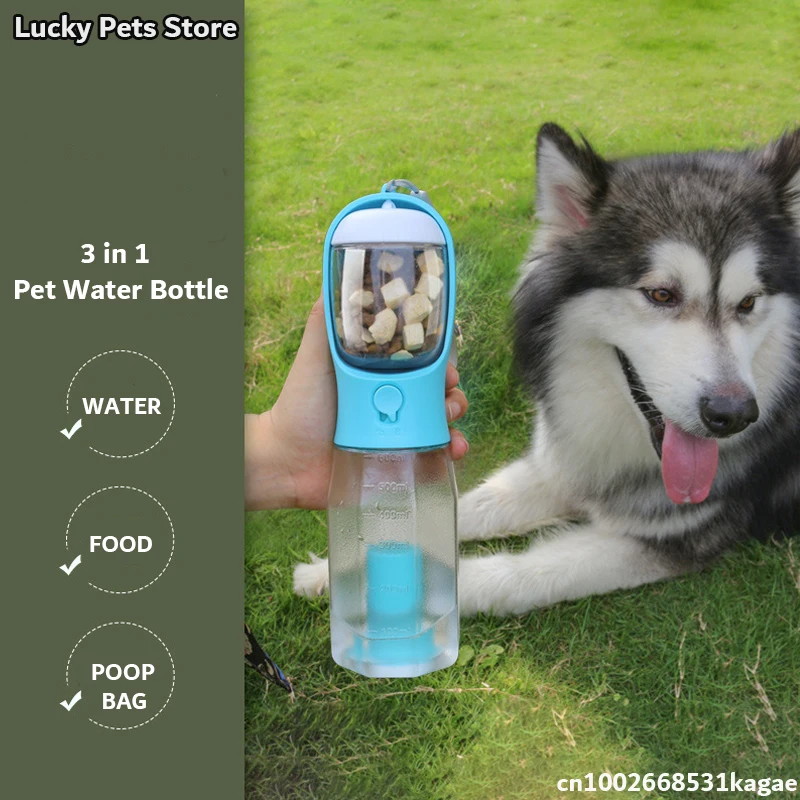 600ml Portable Dog Water Bottle with Poop Bag Dispenser Pet Feeder for Cat Dog Bowl Outdoor Puppy Drinking Bowl Food Container