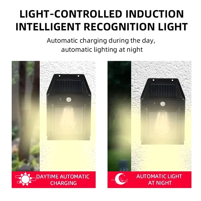 Solar Tungsten Nachtlamp Intelligente bewegingssensor Wandlamp 3 verlichtingsmodi Waterdichte binnenplaats Tuindecoratie Lantaarn