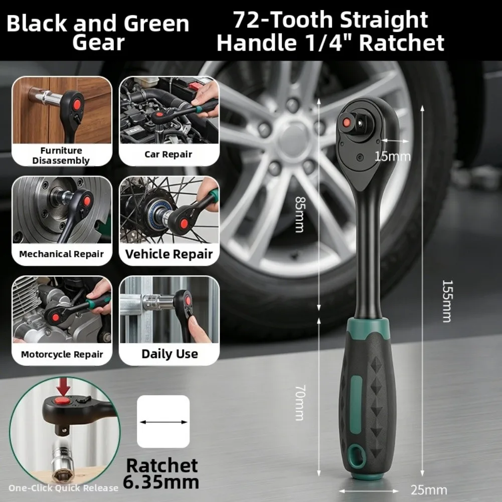 72 Tooth Ratchet Wrench System with Dual Direction Operation 1/4 3/8 1/2 Drive Support and Socket Exchange Mechanism