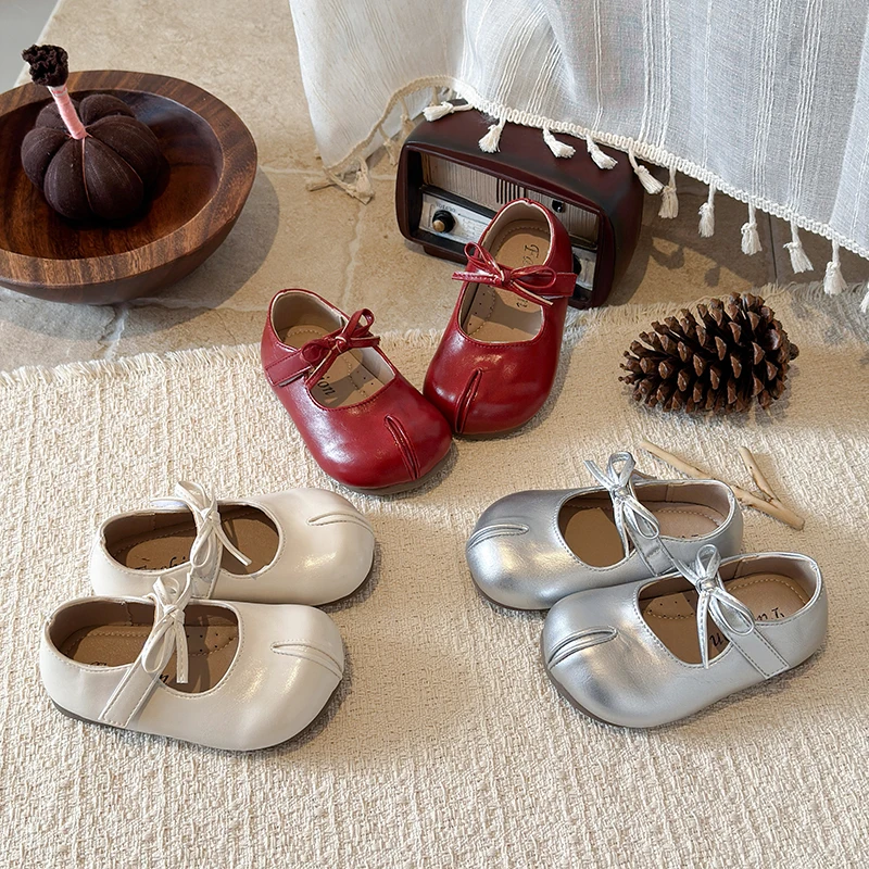 

Girls Mary Jane Shoes with Bow-knot Soft Sole Children Casual Flats Shoes Fashion Kids Leather Shoes for Party Wedding Soft Sole