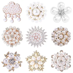 Stylish Pearl Brooches for Women Unisex Rhinestone Flower Pins Office Party Friend Gifts Jewelry Accessories
