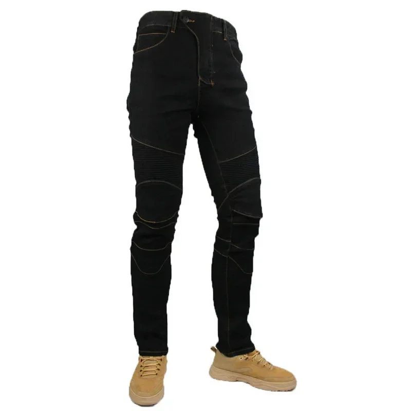 Jeans d'équitation de moto coupe-vent, pantalons de moto, pantalons Hocky élastiques minces en cachemire, équipement de protection anti-chute, hiver