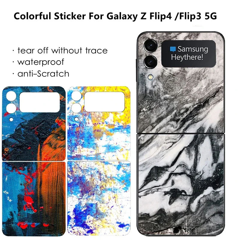 3D Colorful Watercolor Oil Paint Anti-Scratch Phone Back Sticker For SAMSUNG Galaxy Z Flip6 5 4 5G Decal Skin Cover For Z Flip 3