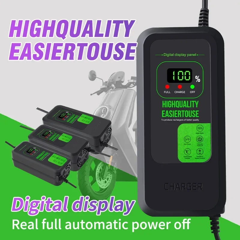 HD 48V 50AH-52AH Smart Dry Wet AGM GEL Lead Acid battery charger 110V-220V Motorcycle E-bike Scooter charge US AU EU UK Plug