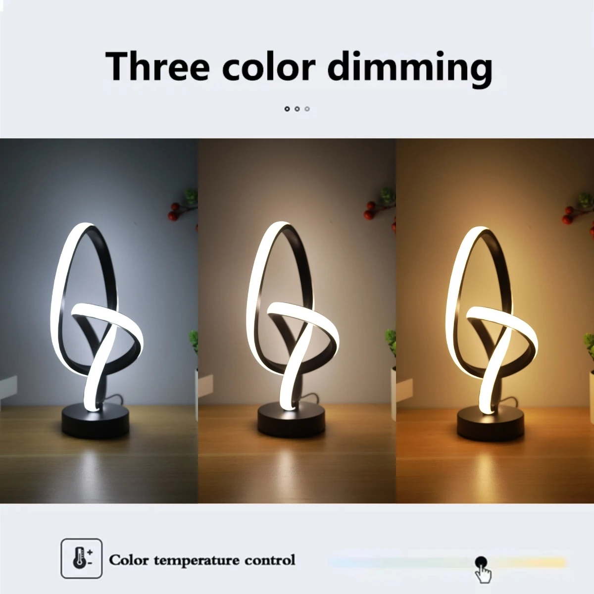 Simple and Creative LED Desk Lamp with USB Three Color Adjustable Brightness, Bedroom Living Room  Home, Office Decorative Light