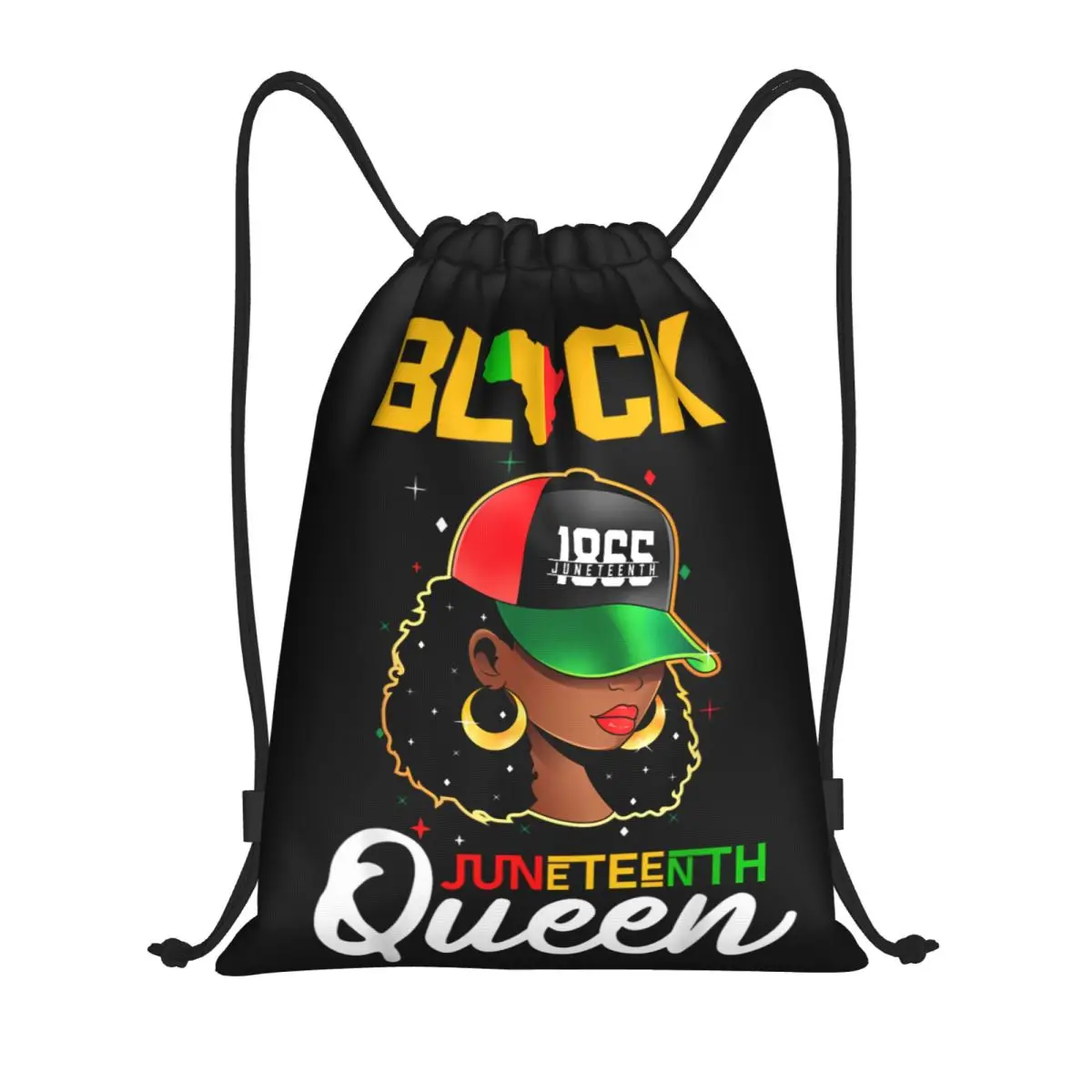

1865 Juneteenth Bag Drawstring Backpack Sports Gym Sackpack Black Queen String Bag for Cycling