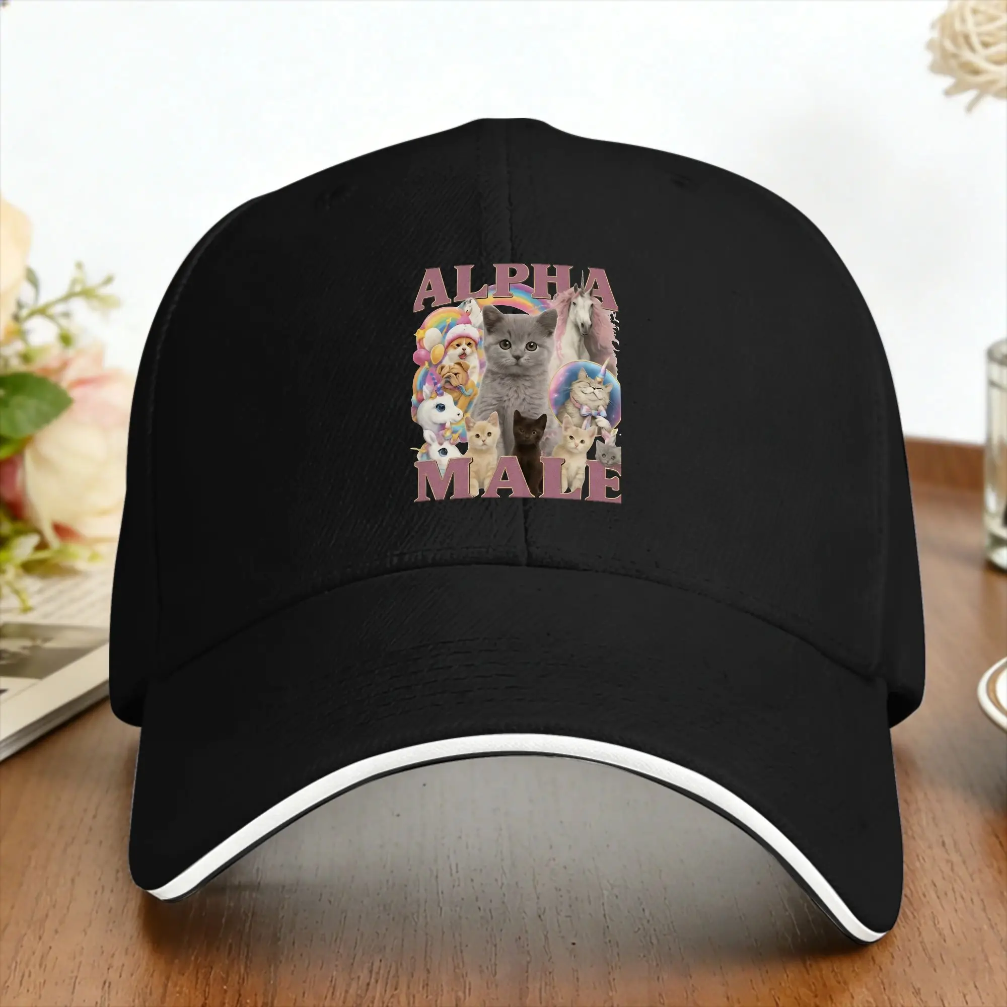 Sun Baseball Cap Alpha Male Funny Kitten Cat Meme  Design Trucker Hat Adjustable Casual Running Hippie Baseball Caps
