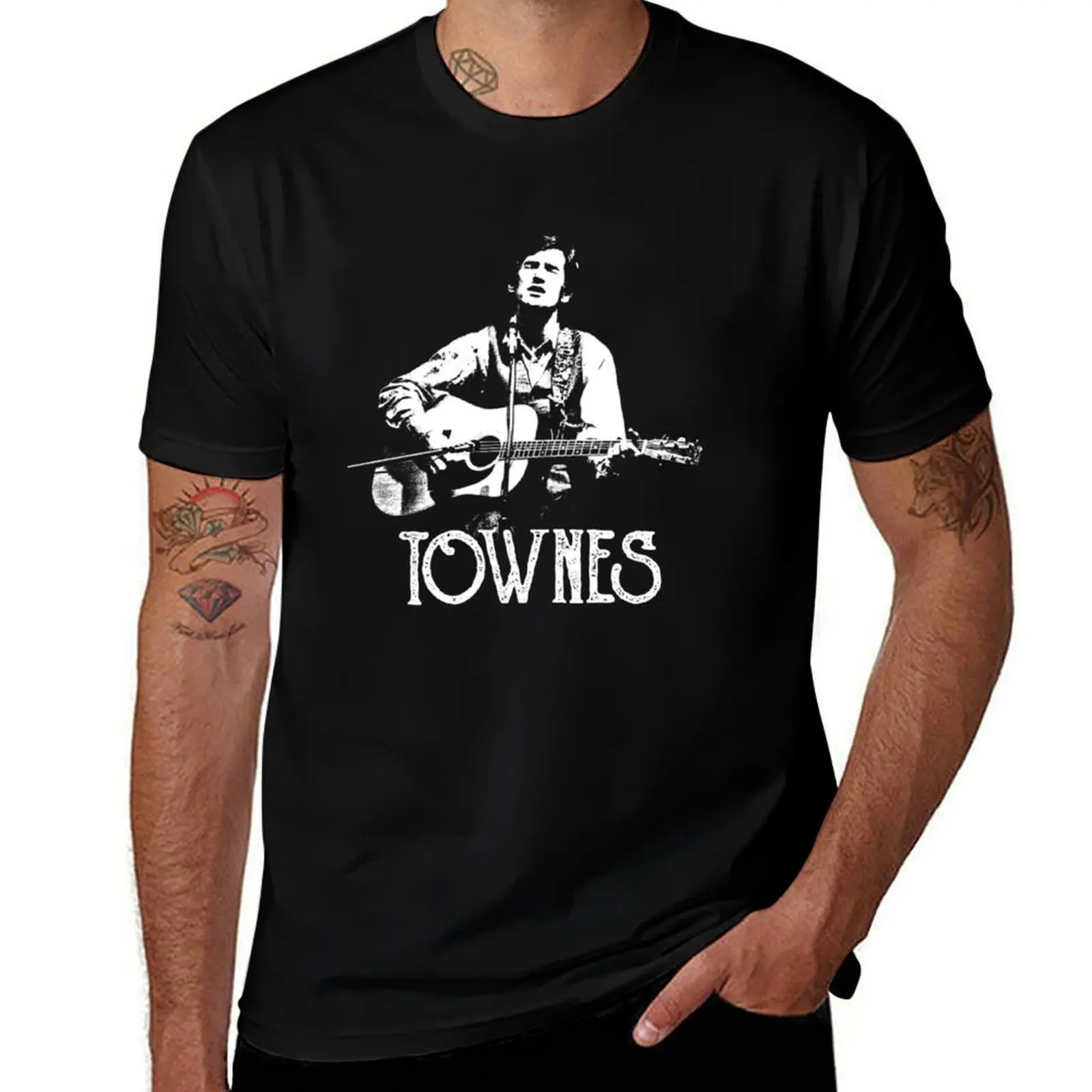 Townes Van Zandt White Stencil T-Shirt blue archive blanks summer top t shirts for men cotton