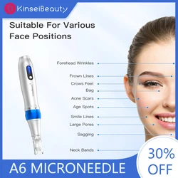 KinseiBeauty  A6 Micro Needling Pen 6 Digital Speed Wireless Microneedle Derma Pen Micro Needle Therapy Facial Skin Care