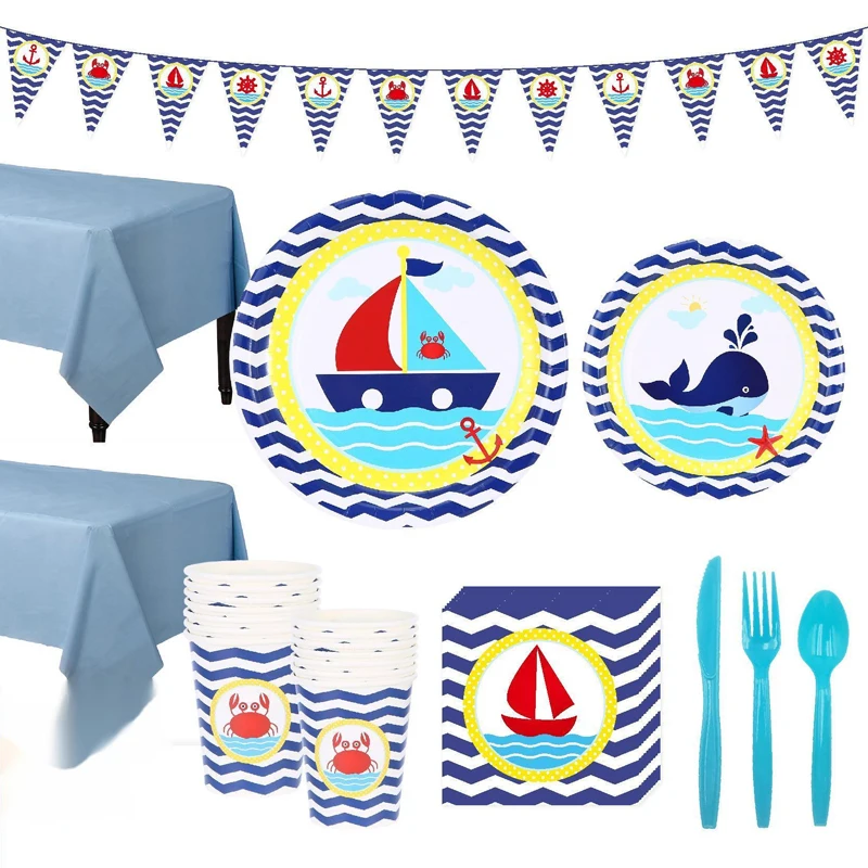 Navigation theme party tableware set Disposable tableware paperboard paper towel paper cup birthday party paper plate