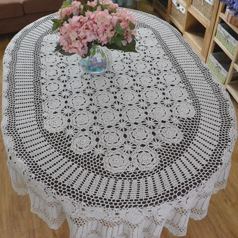 Handmade Crochet Table Cloth Oval Dinner Tablecloth Crocheted Lace Cotton Oval table cloth Extra Long Table cover