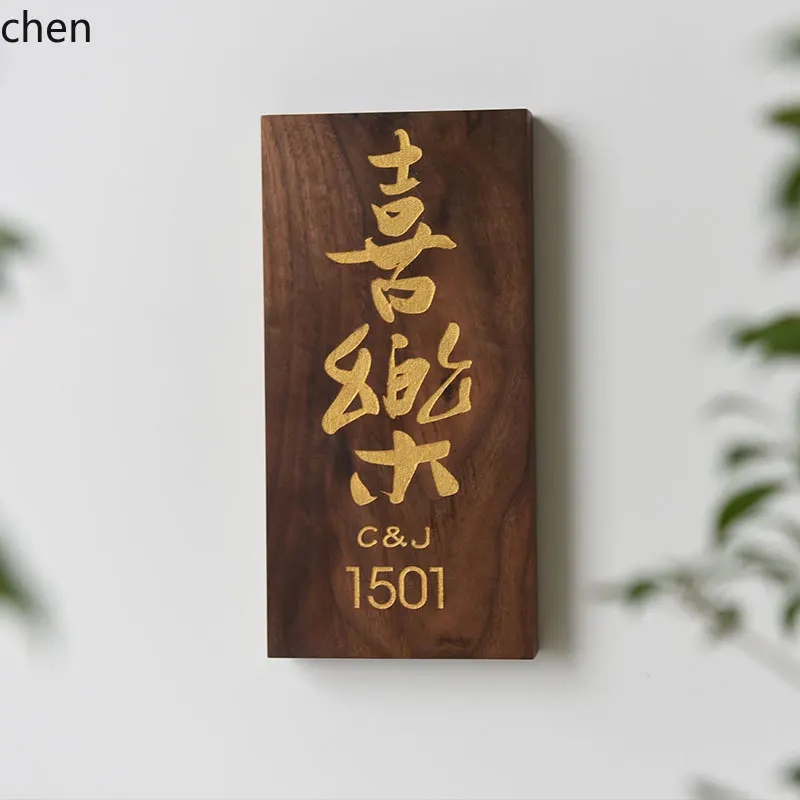 

HTT House Number Sign High-End Home Welcome Home Move-In Walnut Wooden Decorative Door Sign Creative