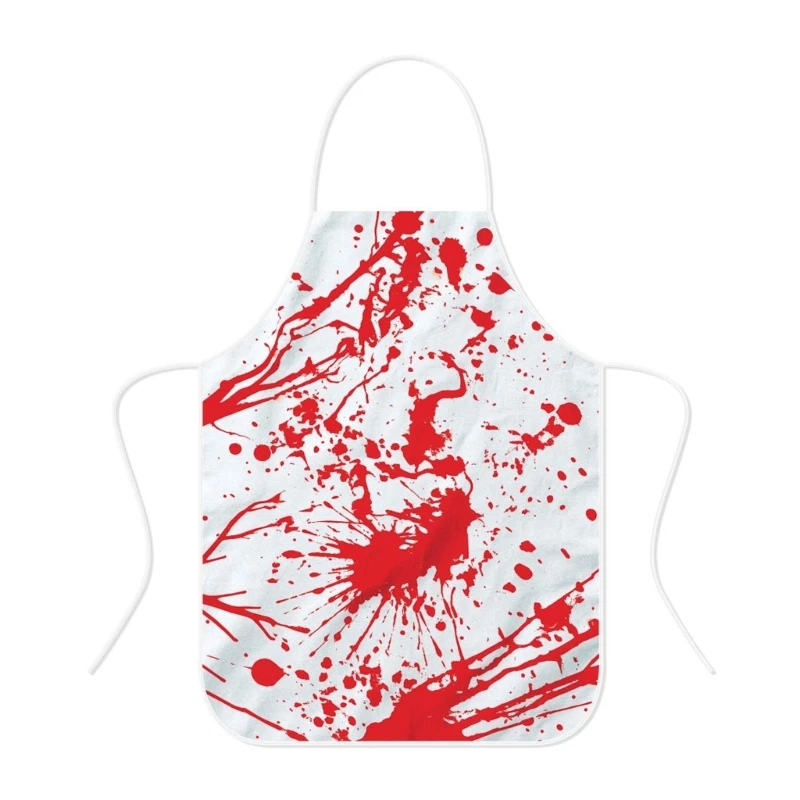 Horror Costume Apron for Halloween Parties with Red Blood Print and Easy Layer Waist Ties for Photo Props
