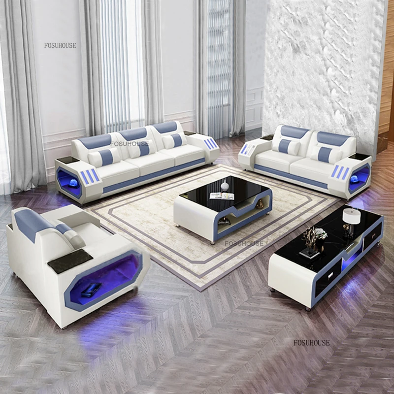 Italian Simple Living Room Sofas Designer Living Room Furniture Home Music Sofa Bed Luxury KTV Audio-visual Room with Light Sofa