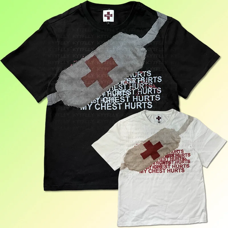 

Новый готический топ Harajuku с красным крестом и графическим рисунком для мужчин Y2K, уличная одежда в стиле ретро в стиле панк, винтажная модная повседневная футболка в стиле хип-хоп, женская футболка большого размера