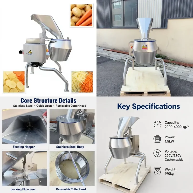 Industrial Automatic Vegetable Cutter 2000kg/h Stainless Steel Wave Shredder Slicer for Food Processing Plants