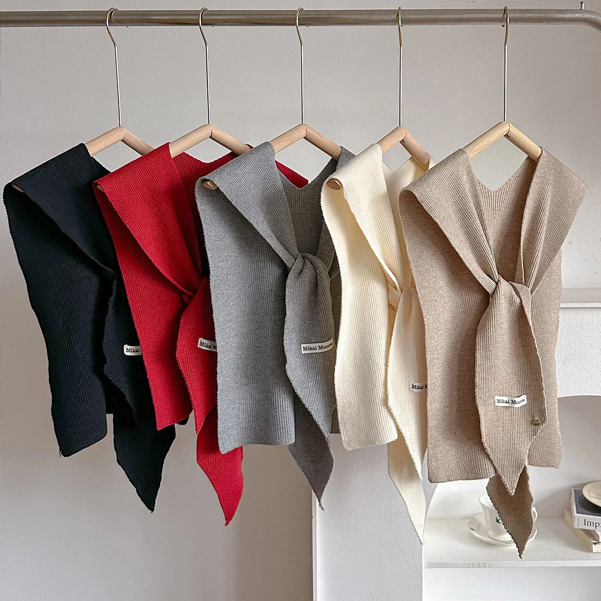 

Корейская вязаная шаль 2025 года, летняя кондиционер, искусственный воротник, защита шеи, вязаная тонкая завязанная накидка, шарф на плечо для женщин