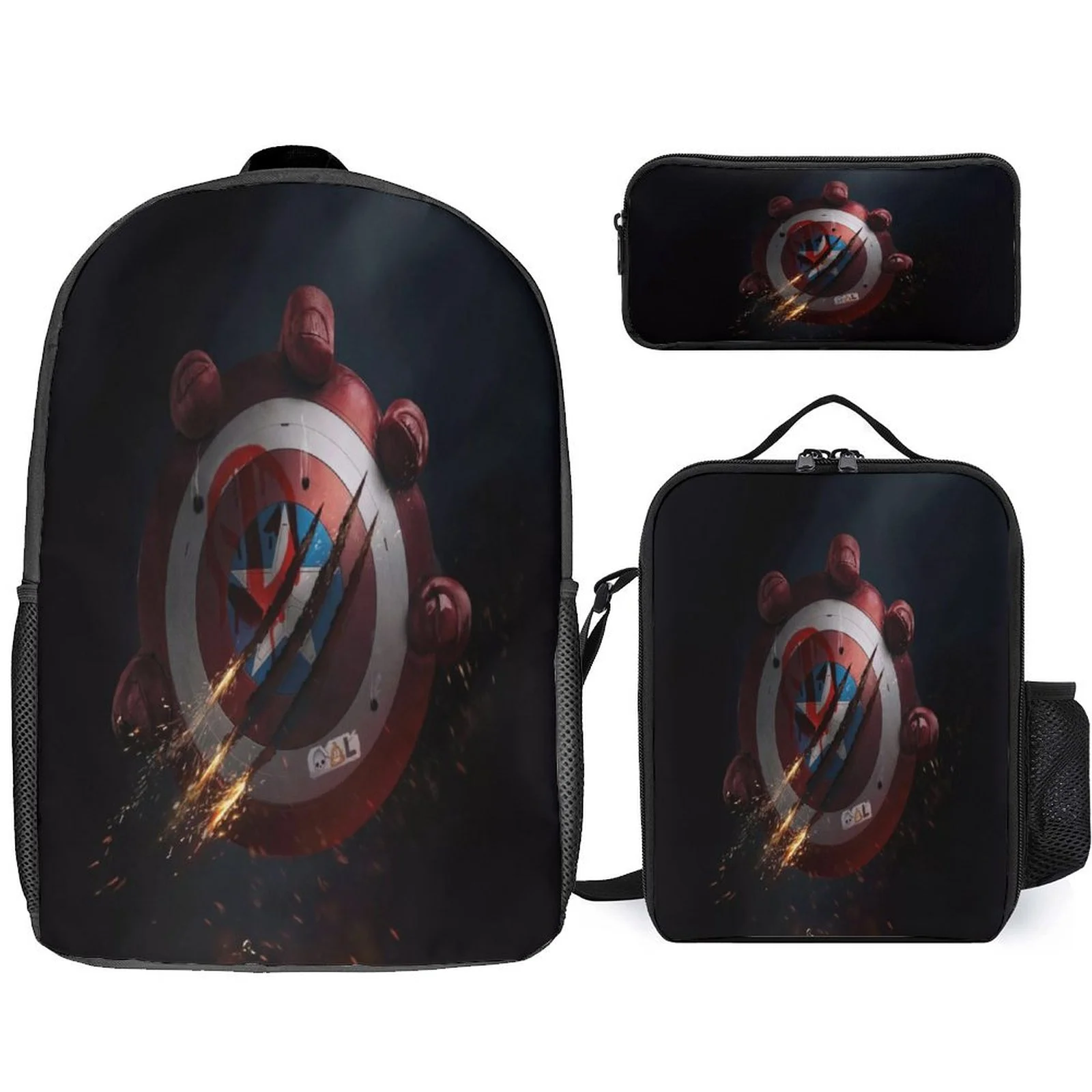 

Student Captain America Novelty Backpack and Marvel Shoulder Bag Pencil Box 3Pcs Set Rucksack for School