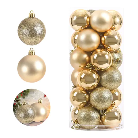 24pcs Christmas Tree Decoration Shatterproof 4cm Xmas Balls Baubles Set Reusable Christmas Ball with Hanging Hooks for Holiday