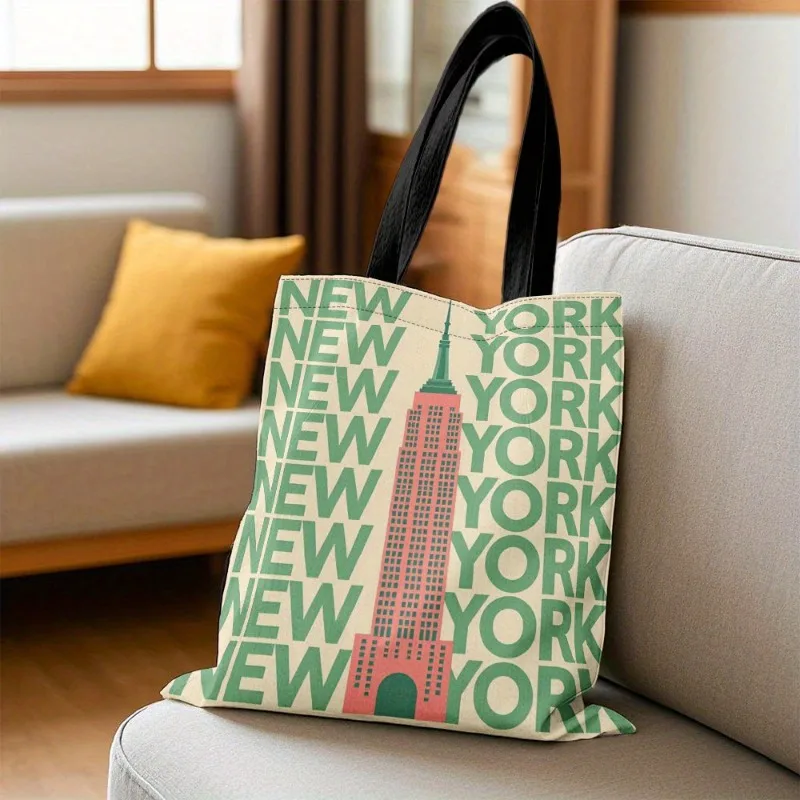 1pc Double-Sided Printed Design Fashion New York Tote Bag Cityscape Design Fashionable Shoulder Bag, Handbag
