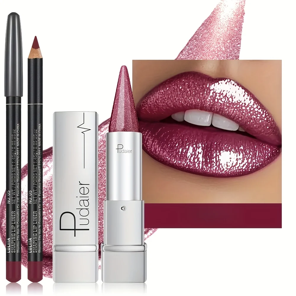 Juego de delineador de labios mate y lápiz labial metálico, contorno y brillo, kit de maquillaje Diamond Glam, regalo navideño