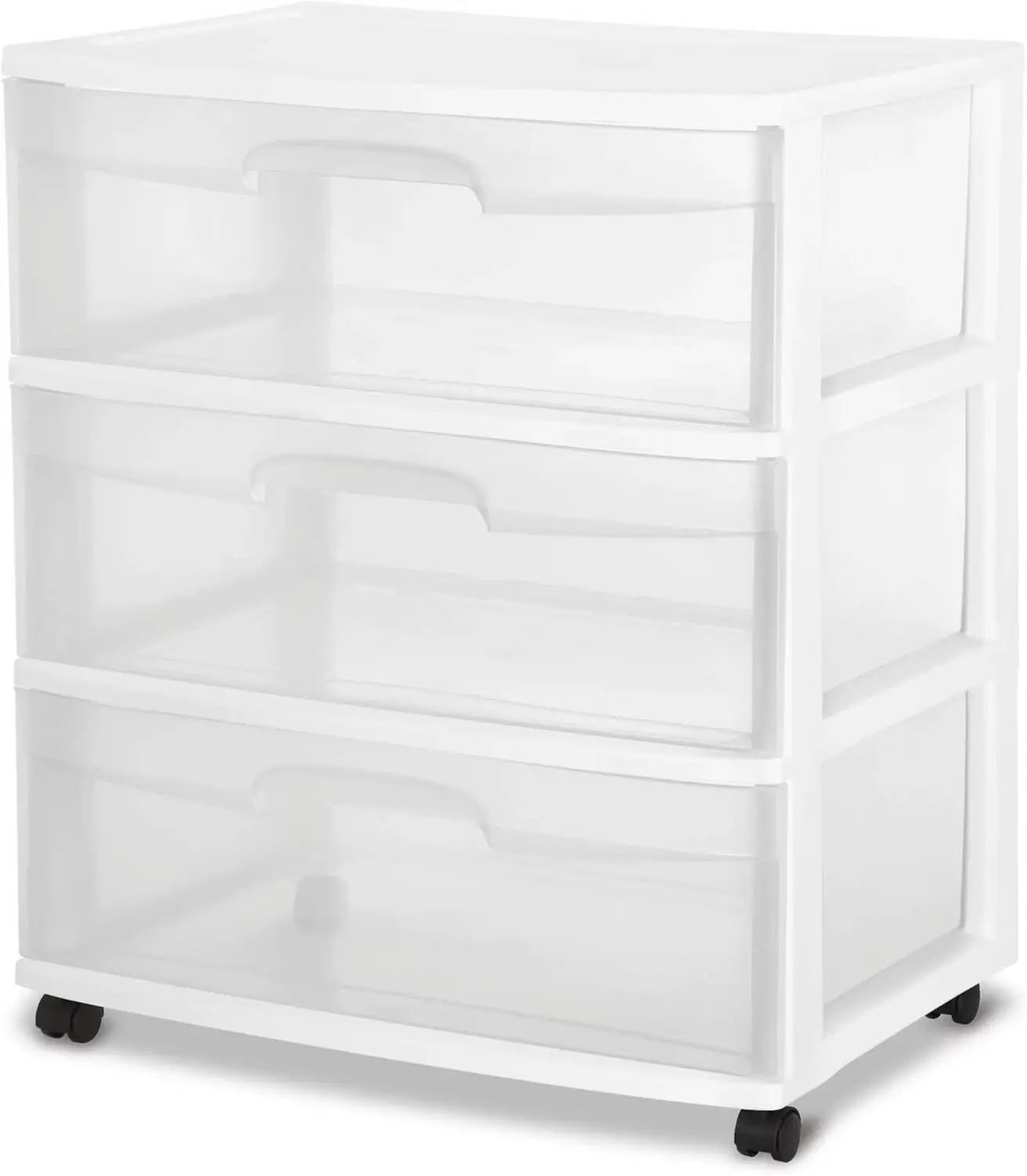 Plastic Storage Drawer Cart, Medium Home Organization Storage Container with 3 Large Clear Drawers With Wheels (White), 3SDC-01