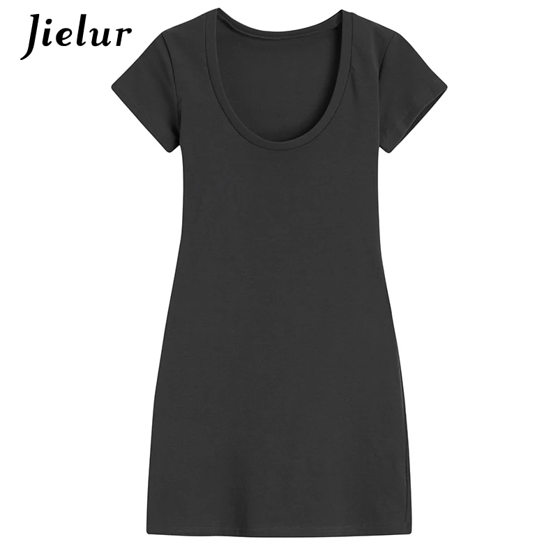 Vestido negro de manga corta para mujer, vestidos blancos ajustados de Color sólido, cuello cuadrado Retro, cintura alta