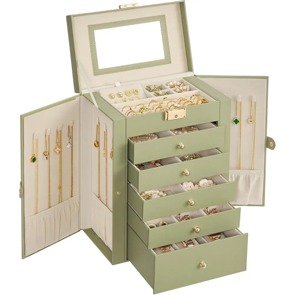 6-Layer Jewelry Box Organizer with 5 Drawers, Lockable Storage Case, Mirror, Ideal for Gifts or Personal Use