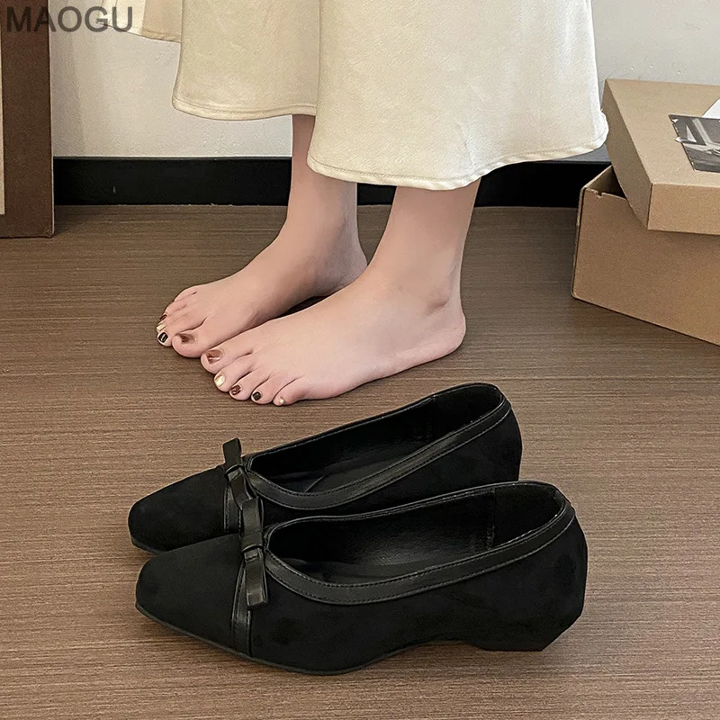 Elegante strik vierkante neus dames herfst nieuwe veelzijdige lage hak pompen mode kantoor dames instappers comfortabel schoeisel