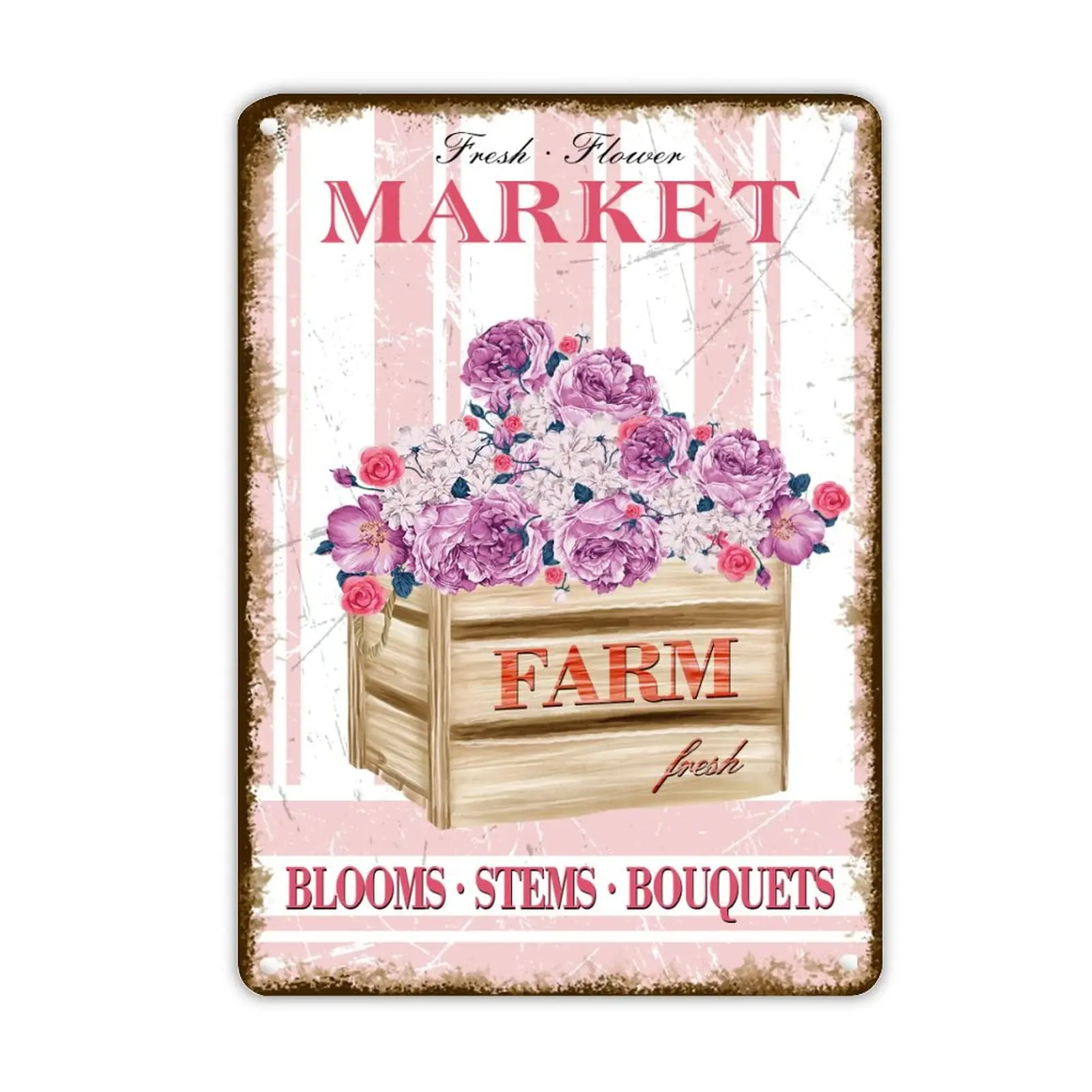 Farm Fresh Flower Market Metal Sign Spring Fresh Dahlia Flower Box Art Tin Sign Farmhouse Hello Spring Flower Tin Wall Art Sign 