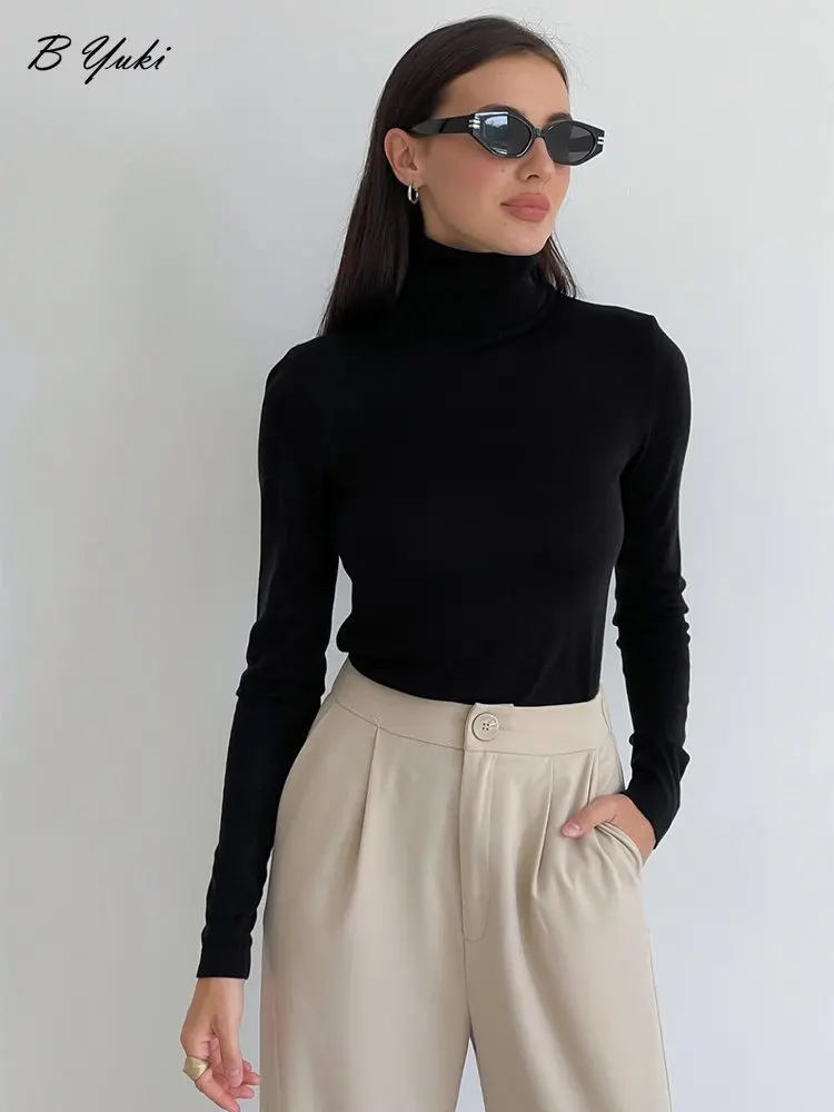 

Blessyuki Basic Slim Knitted Thin Turtleneck Sweater Women Slim Solid Long Sleeve Vintage Pullover Sweaters Female Korean Jumper