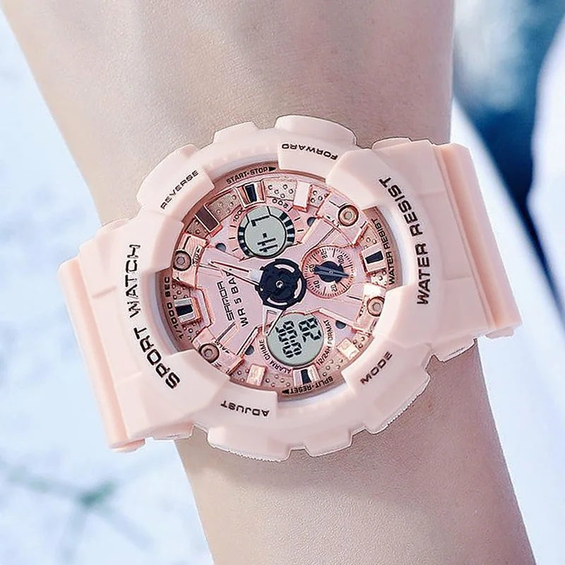 

Женские часы с двойным дисплеем, женские наручные часы, спортивные цифровые женские часы, лучший бренд, роскошный модный светодиодный дисплей, светящийся