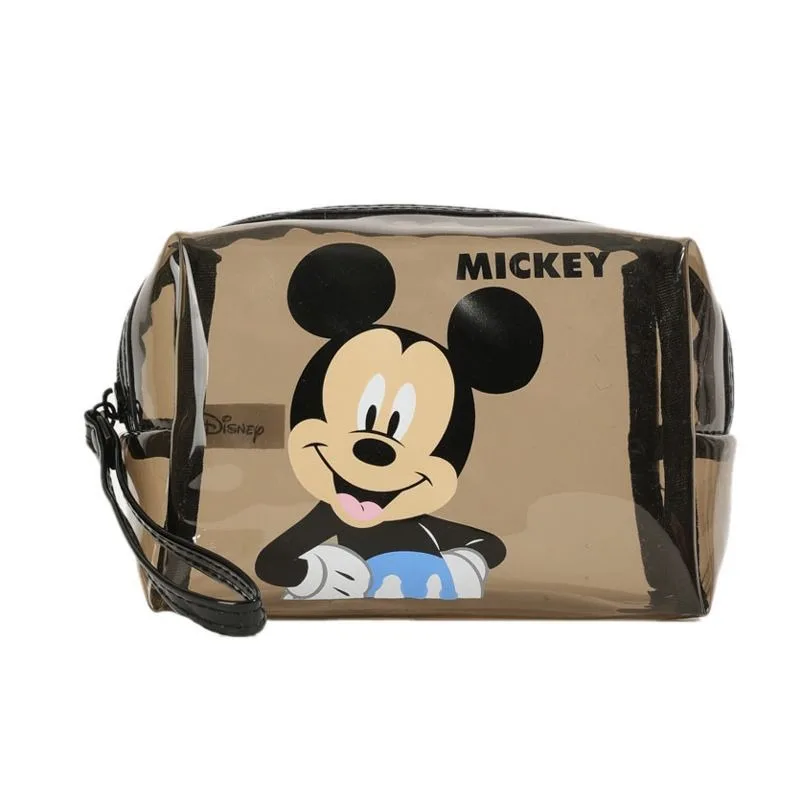 Disney Mickey Stitch Lotso Anime Cartoon Transparent Cosmetic Bag Cute Square Storage Bag Creative Kawaii Stationery Bag Gift