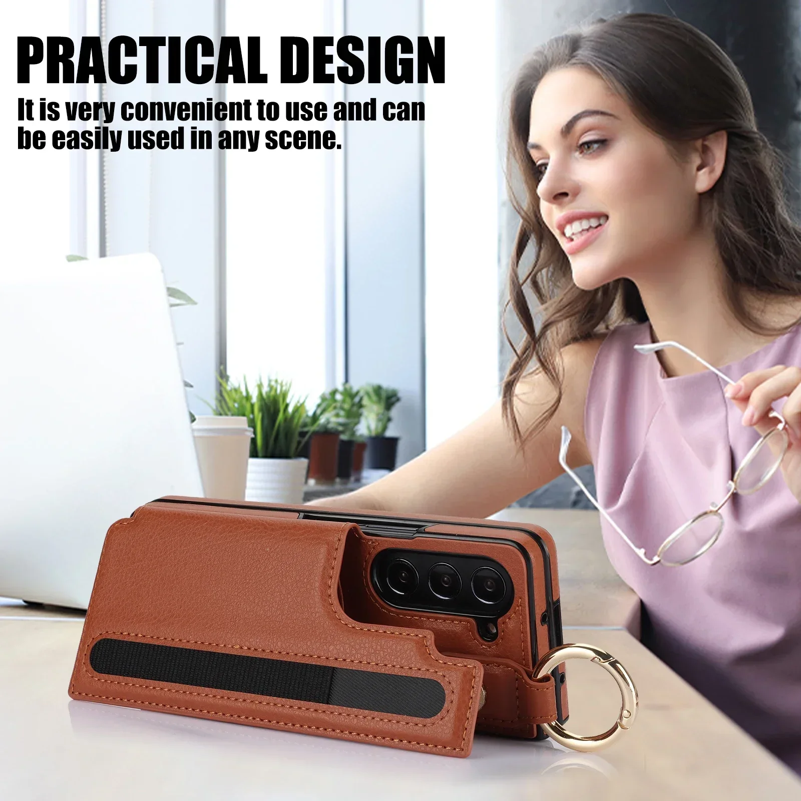 PU Leather Ring Phone Case for Samsung Galaxy Z Fold 7 6 5 4 3 Fold5 Fold4 Fold3 5G Wallet with Pen Holder & Card Slot (No Pen)