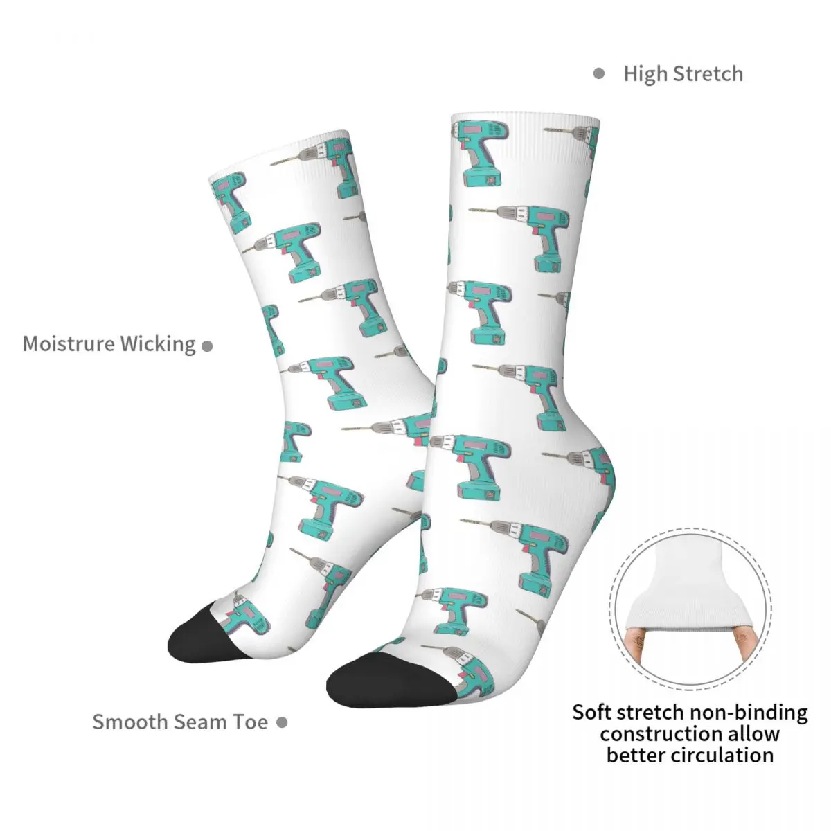 Doodle Of A Cordless Power Drill Socks Harajuku Stockings All Season Long Socks Accessories for Man's Woman's Christmas Gifts