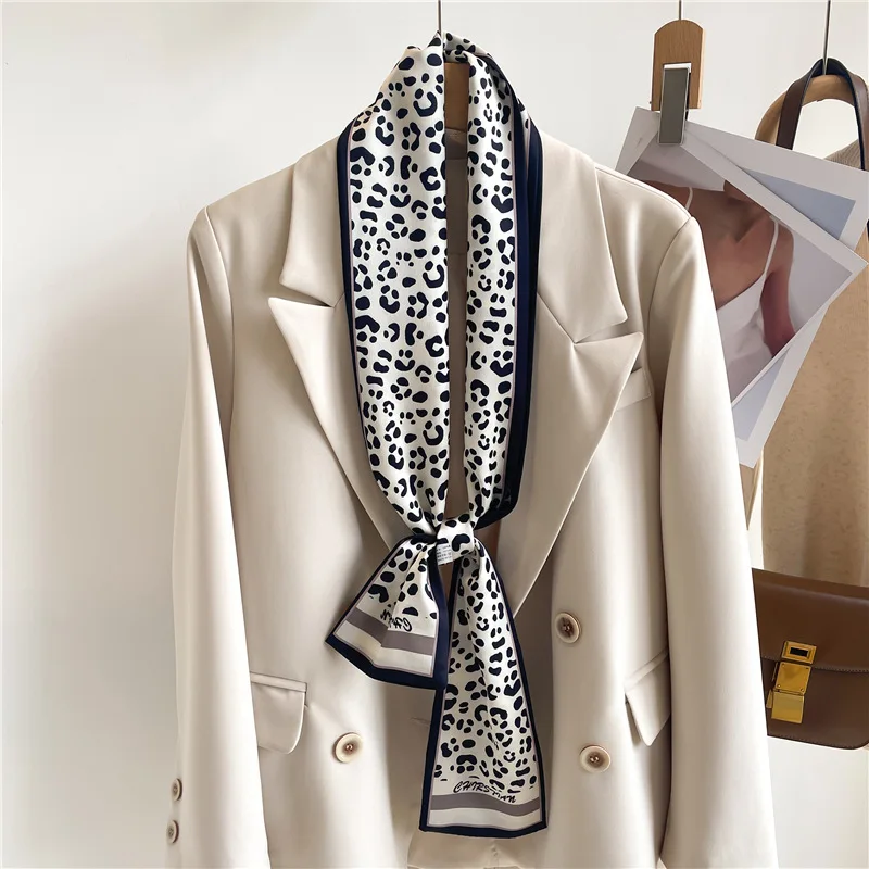 Luxury Fashion Leopard Print Silk Scarf Women Thin Neck Long Scarves Narrow Office Lady Shawl Bandanas Female Skinny Hairbands