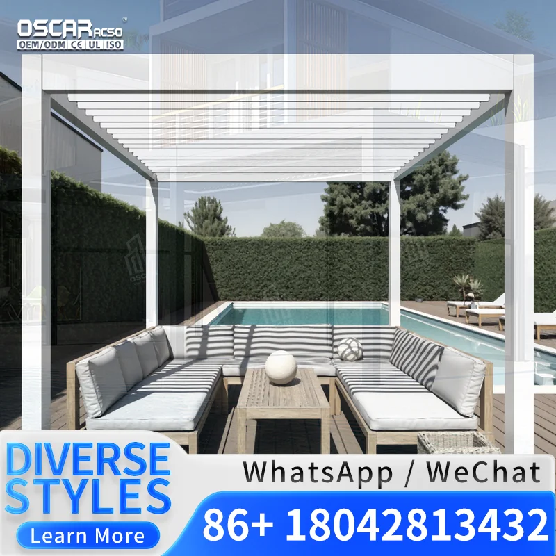 6m X 4m Customizable Aluminum  with Electric Sides and Roof Powder Coated Frame Pressure Treated Wood like for Backyard Patio Ga