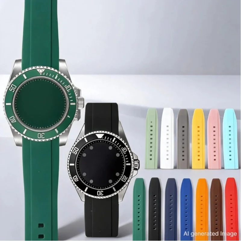 Hochwertiges, gebogenes Gummi-Uhrenarmband 20mm 22mm Ersatz-Uhrenarmband für Seiko Omega Moonswatch Rolex Tudor Herren-Uhrenzubehör