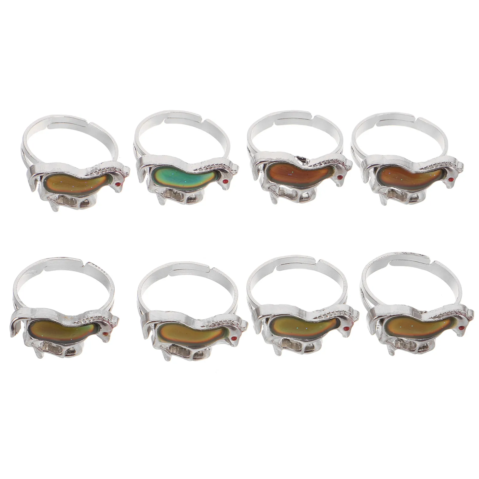 8Pcs Adjustable Color Changing Mood Rings Horse Animal Costume Jewelry Kids Party Christmas Birthday Gifts