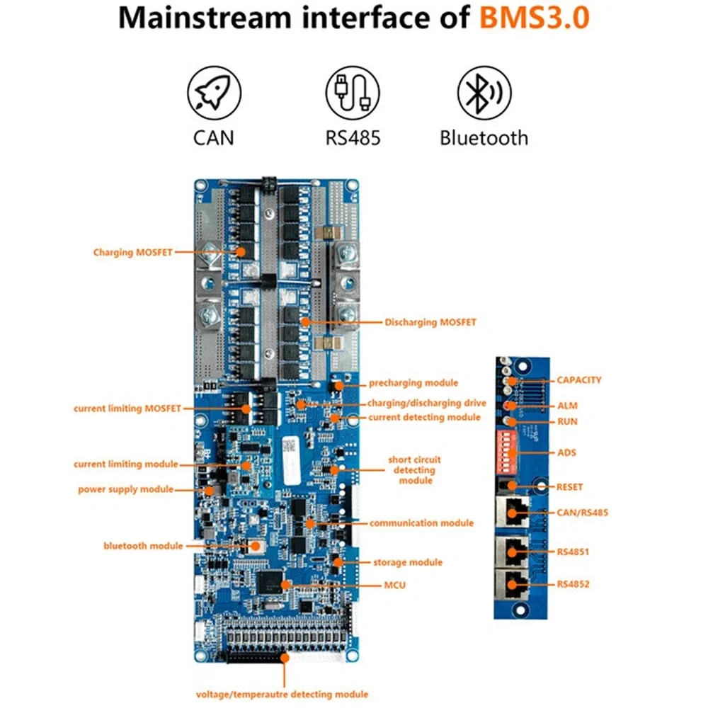 Seplos 3.0 Version Smart BMS 100A/150A/200A 24V/48V 13S 14S 8S 15S 16S LFP With Bluetooth LCD Screen BMS Li-Ion LiFePO4 Battery