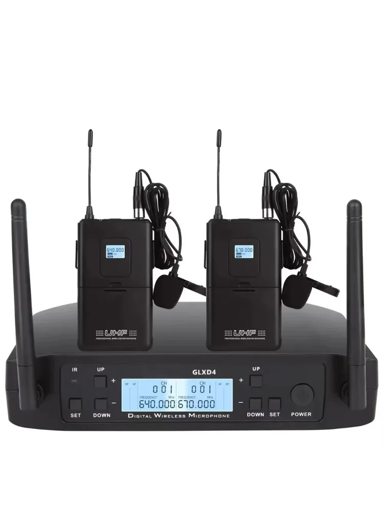 GLXD4 Microphone sans fil professionnel double canal Lavalier casque micro pour l'enseignement de la parole d'église Performance sur scène 640 ~ 690Mhz