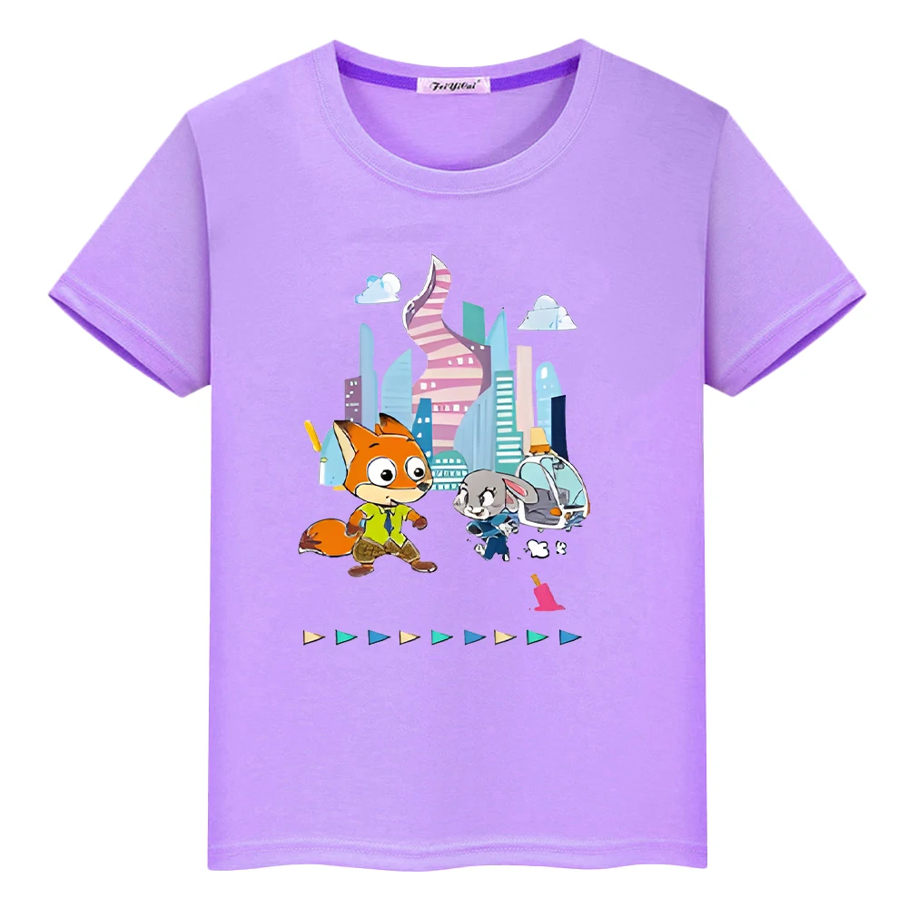 

Zootopia 2 100%Cotton Print t shirt for kids boy 10year Tops anime Short Kawaii Disney pride tshirt y2k one piece girls clothes