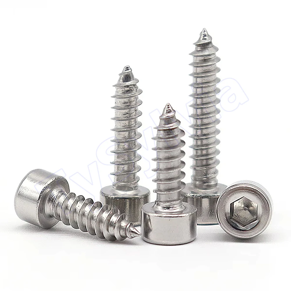 M4,M5,M6,M8 304 Stainless Steel Hex Socket Cap Head Self Tapping Screws Allen Drive Length 6-80mm