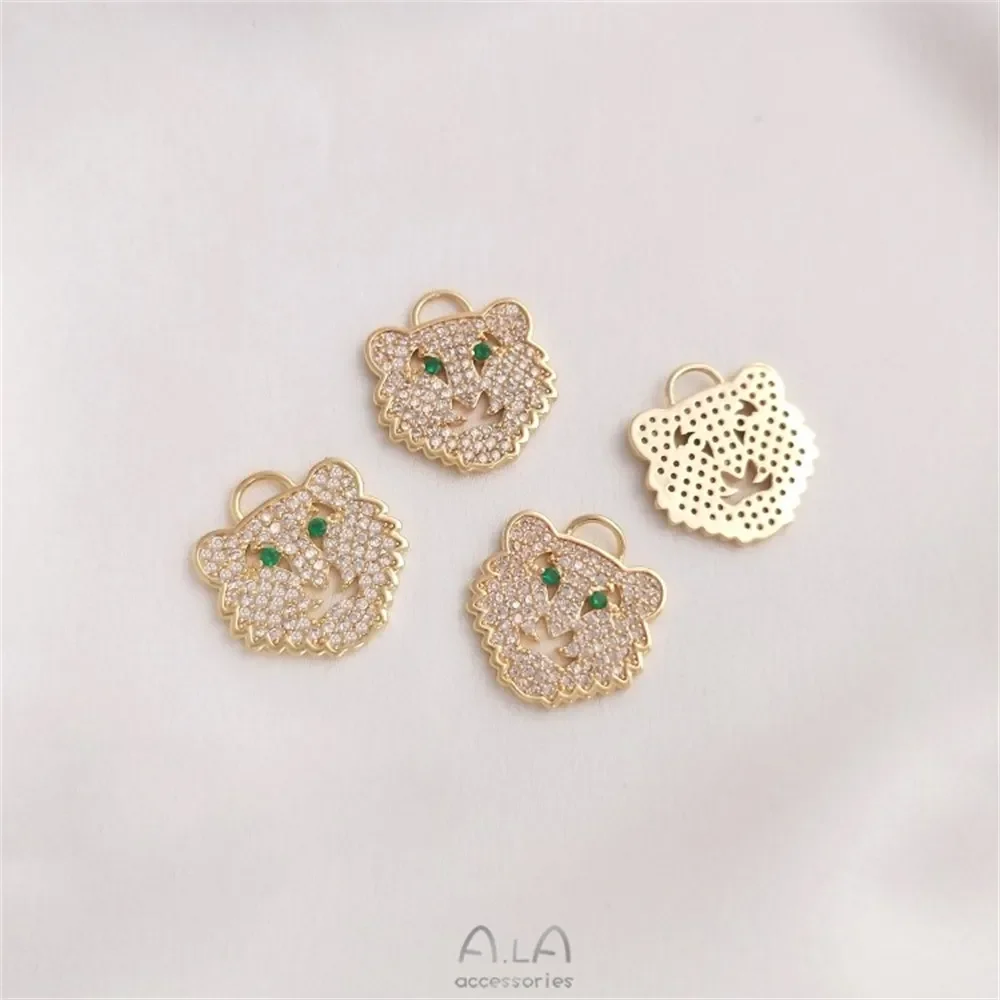 Micro Inlaid with Zirconium 14K Gold-Color Tiger Head Pendant Europea American Style Pendant DIY Bracelet Necklace Pendant