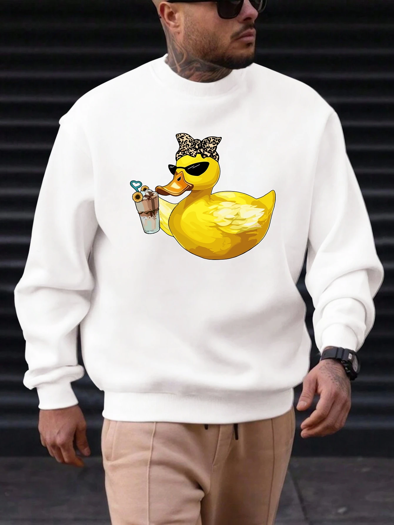 

2025 New Men's Cotton Sweatshirt Duck Drink Pattern Printing Round Neck Fashion Casual High Quality Daily Top Clothing